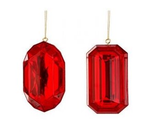 5" Acrylic Precious Gem Ornament -RED - Choose from Rec or Oblong