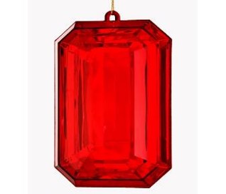 9"  Jewel Rectangle Precious Gem Ornament - RED