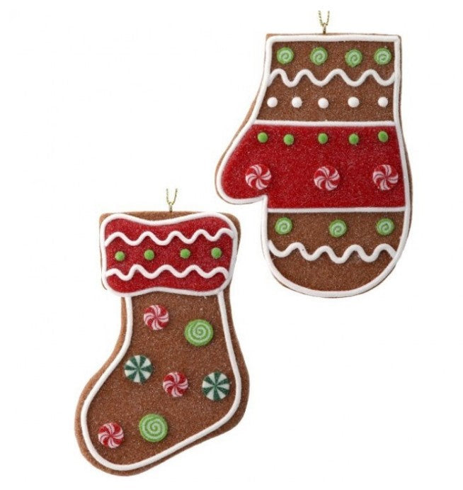 5" Gingerbread Mitten and Stocking Ornament Set