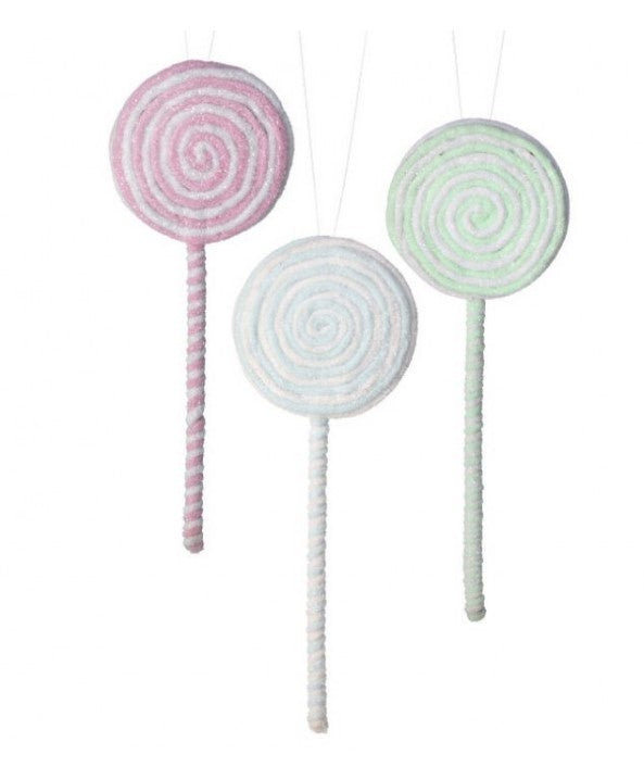 14" Frosted Pastel Lollipop Ornament - Choice of 3 Colors