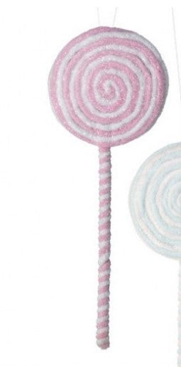 14" Frosted Pastel Lollipop Ornament - Choice of 3 Colors