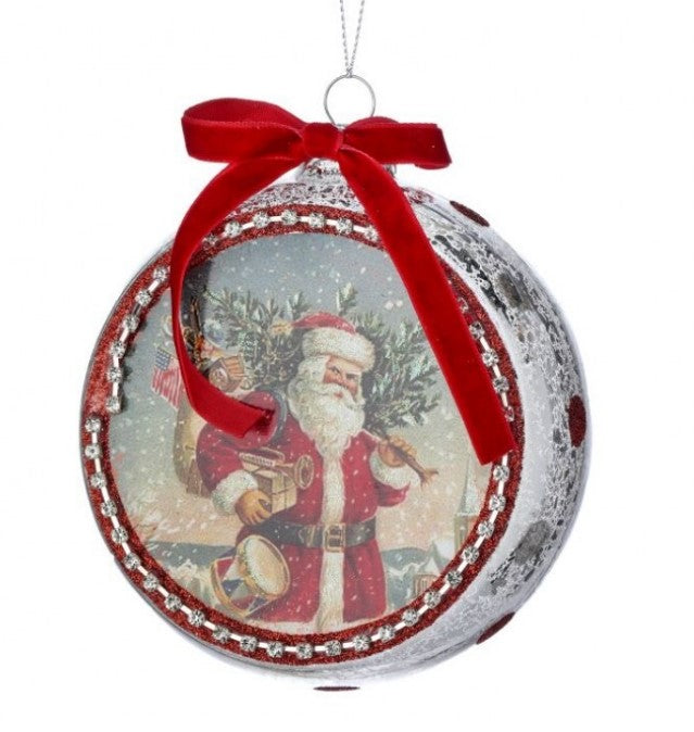 5.5" Glass Santa with Sack Jewel Half Ball Ornament