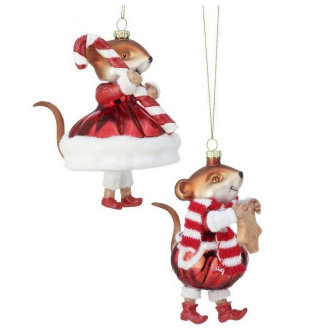 5" Glass Holiday Treats Mouse Ornaments - Choice of Boy or GIrl Mouse