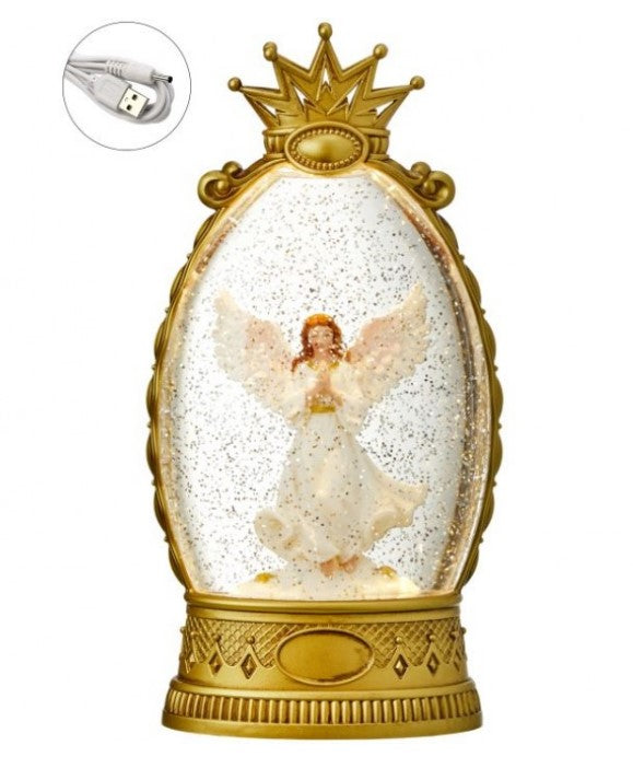 10.5" LED Battery Operated with Timmer "Angel in Crown" Water Globe with USB