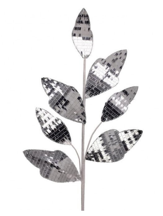 30" Shiny Mirrored Leaf Spray - Disco Ball Silver