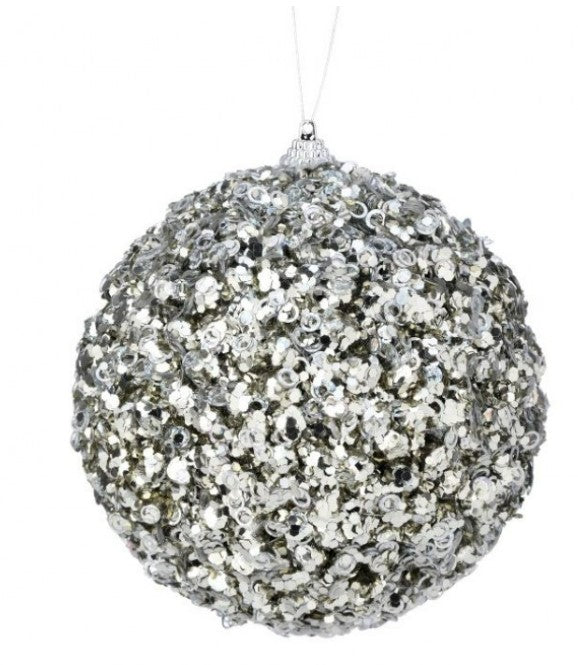 5.5"  Glamour Sequin Ball Ornament in Platinum