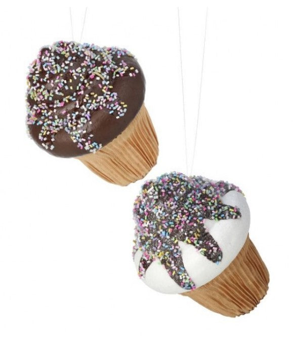 5.5" Chocolate Dipped Cupcale Ornaments - Set of 2