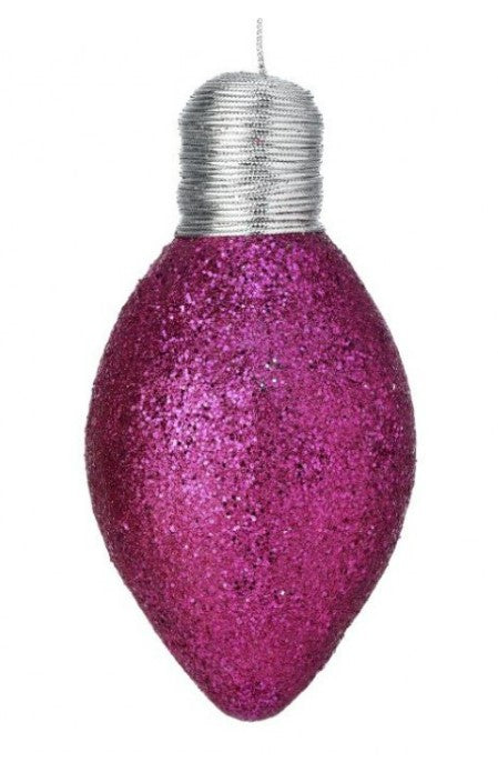 7" Glitter Lightbulb Ornament - Hot Pink