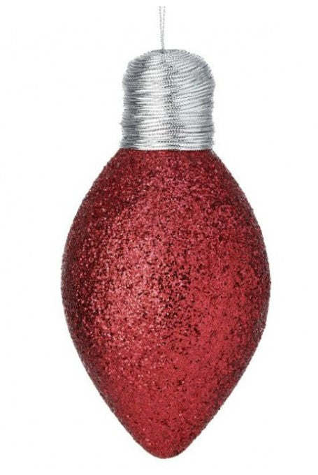 7" Glitter Lightbulb Ornament - Red