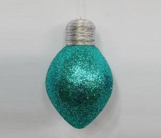 7" Glitter Lightbulb Ornament - Teal