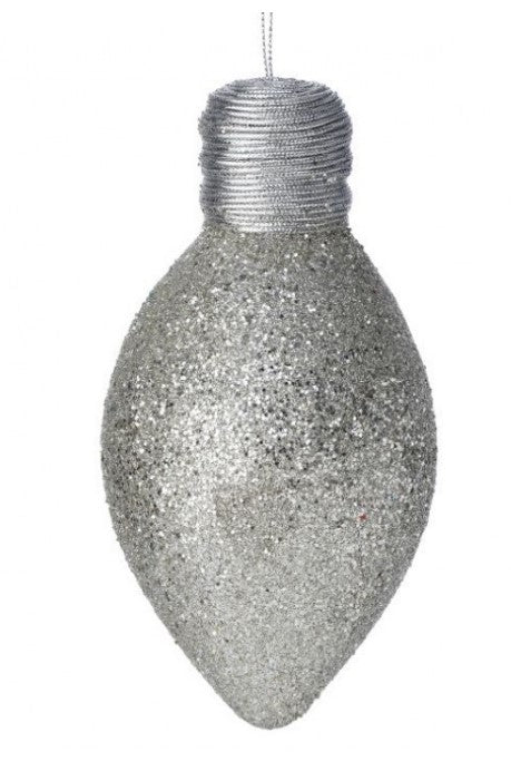 7" Glitter Lightbulb Ornament - Platinum