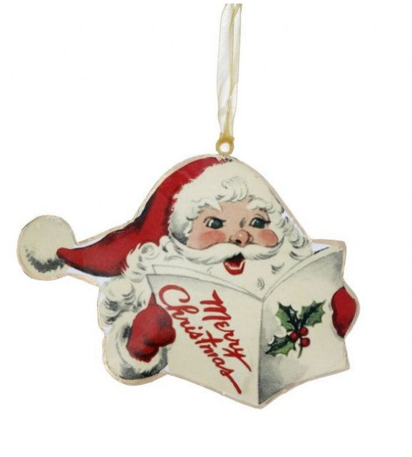 8" Metal Santa with Book Ornament