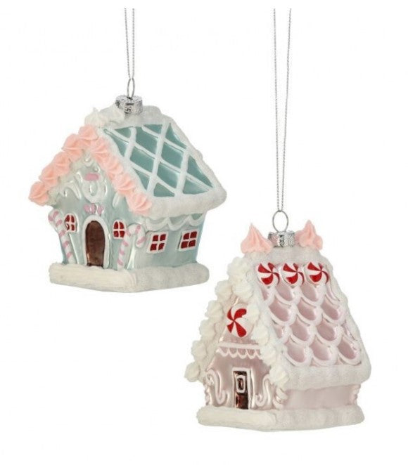 5" Glass Sweets House Ornament - Choice of Pink or Mint Green