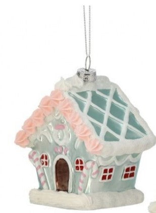 5" Glass Sweets House Ornament - Choice of Pink or Mint Green