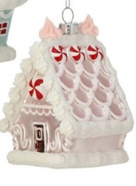 5" Glass Sweets House Ornament - Choice of Pink or Mint Green