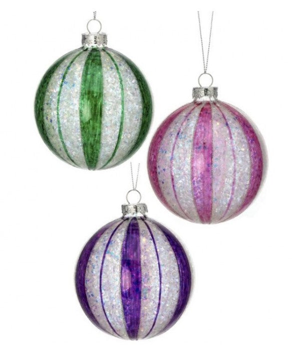 4" Glass Fantasy Striped Ball Ornament - Choice of 3 Colors