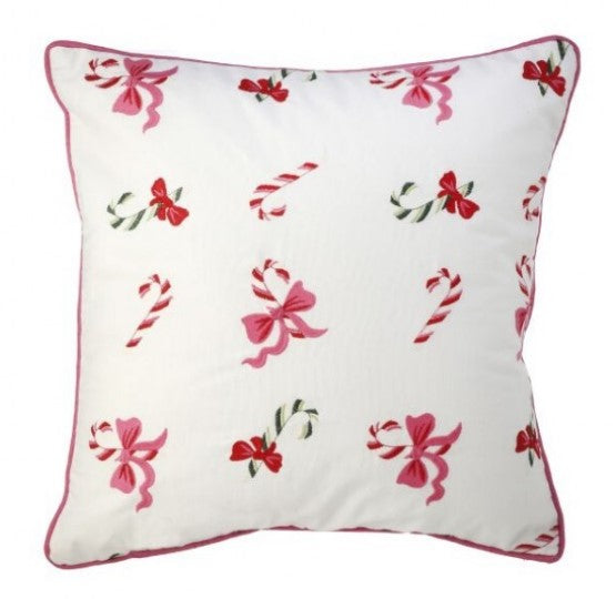 18x18" Canvas Emroidered Pastel Candy Cane Pillow