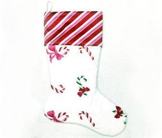 20" Canvas Embroidered Pastel Candy Cane Stocking