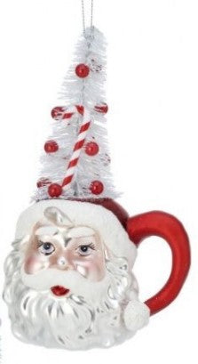 6.5" Glass Santa Cup with Tree Ornament - Choice of 3 Colors