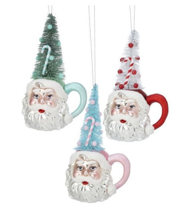 6.5" Glass Santa Cup with Tree Ornament - Choice of 3 Colors