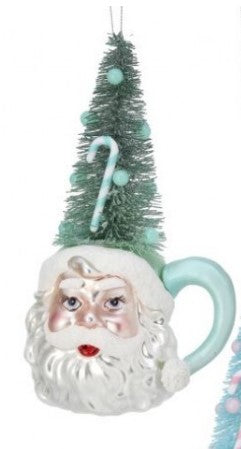 6.5" Glass Santa Cup with Tree Ornament - Choice of 3 Colors