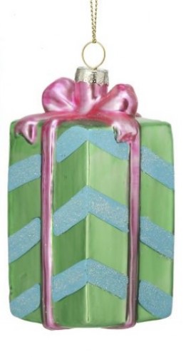 4.5" Glass Giftbox Ornament - Choice of Pink or Mint Green