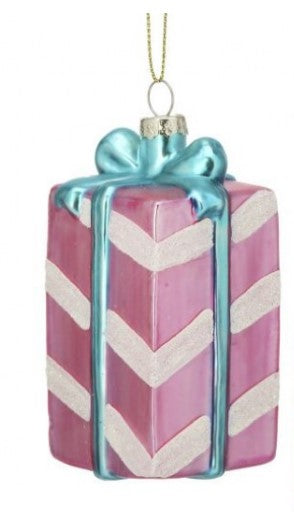 4.5" Glass Giftbox Ornament - Choice of Pink or Mint Green