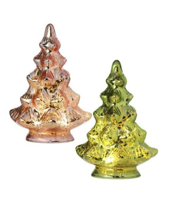 5" LED Battery Timer Glass Tree - Choice of Pink or Apple Green