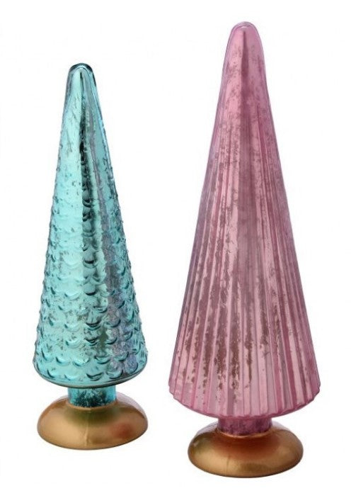 10.5" and 12" Mercury Glass Set of 2 Trees - Pink and Blue