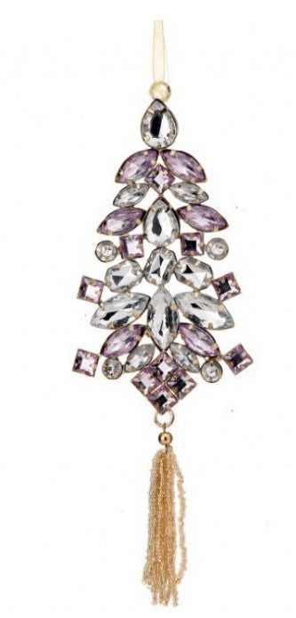 7" Jeweled Tree with Beaded Tassle Ornament - Purple