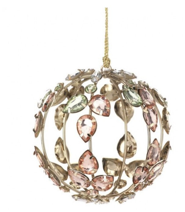 4" Bejeweled Ball Ornament - Pink and Gold