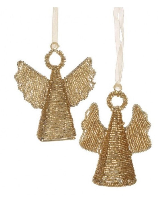 4" Gilded Wired Angel Ornament - Set of 2