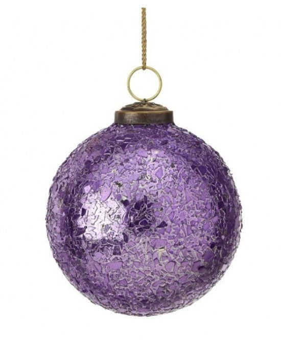 4" Metallic Crackle Glass Ball - Lavender