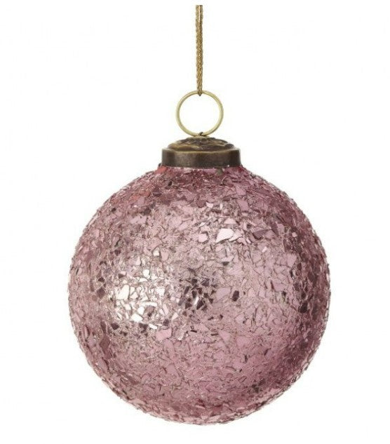 4" Metallic Crackle Glass Ball - Pink