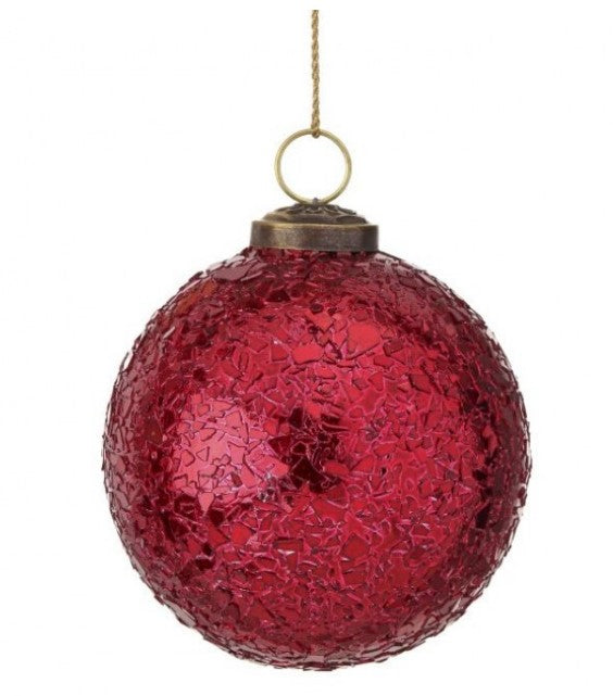 4" Metallic Crackle Glass Ball - Red