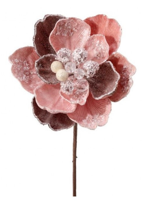 24" Iced with Jewel Encrusted Magnolia Stem - Blush