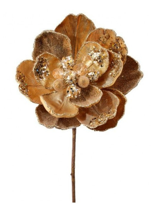 24" Iced with Jewel Encrusted Magnolia Stem - Champagne