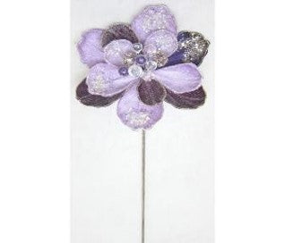 24" Iced with Jewel Encrusted Magnolia Stem - Purple