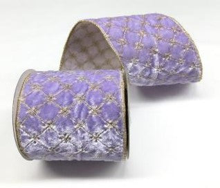 4"x 5Y Sheldon Velvet with Glitter Edge Ribbon - Lavender