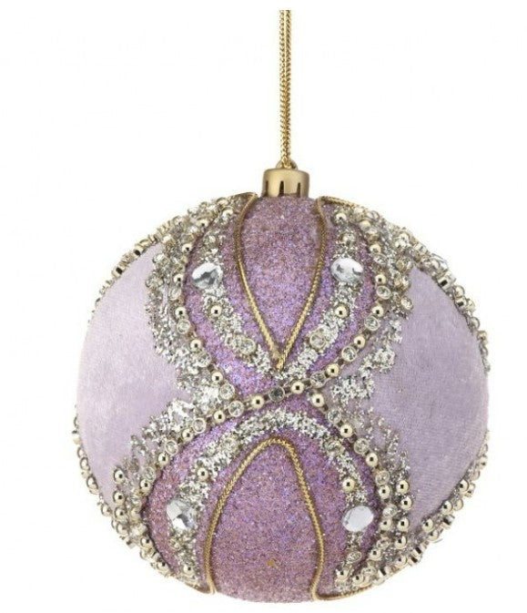 4" Velvet with Bead and Jewel Ball Ornament - Lavender