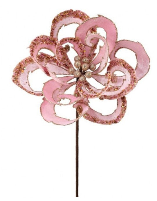 28" Velvet with Jewel Scroll Bloom Spray - Pink