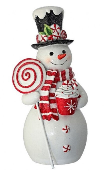 9" Resin Sweets Snowman - Red and White