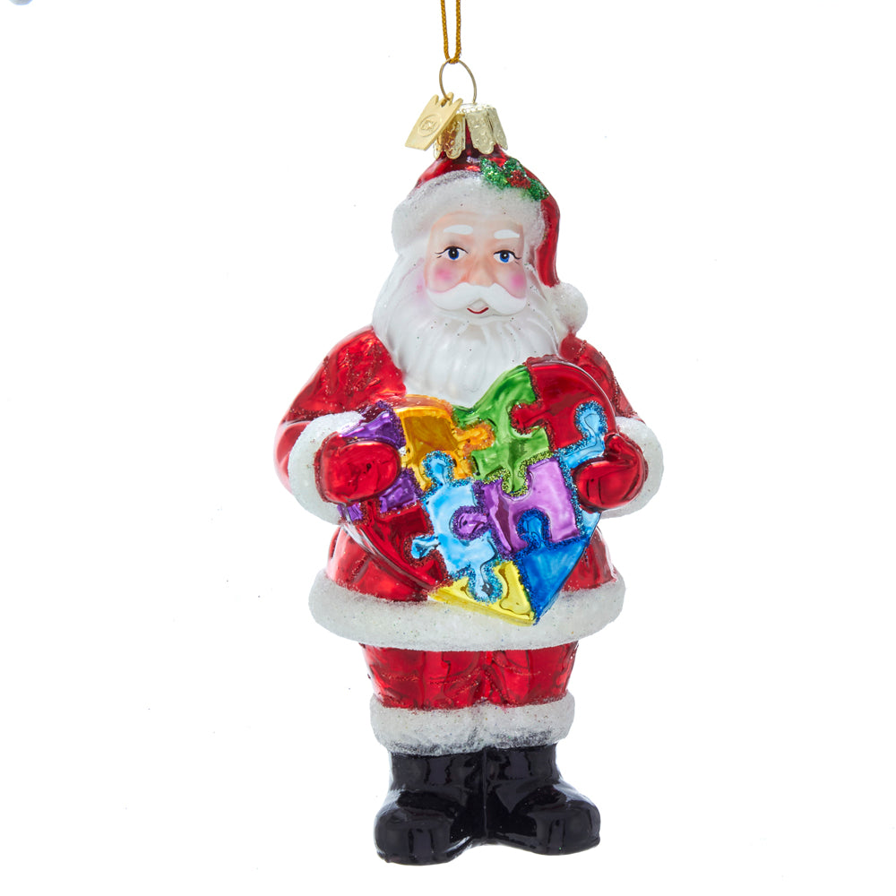 5.25" Noble Gems™ Autism Awareness Santa Glass Ornament