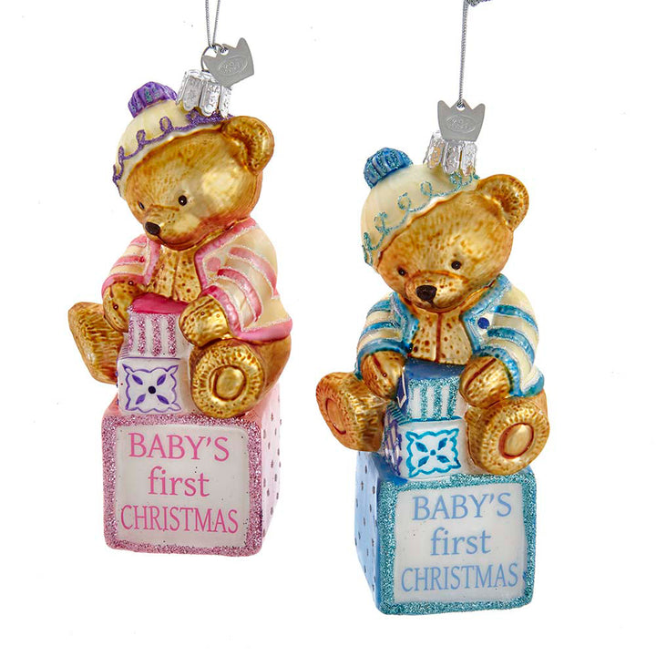 5" Noble Gems™ Glass "Baby's First Christmas" Baby Bear Ornaments - Choice of 2 Styles