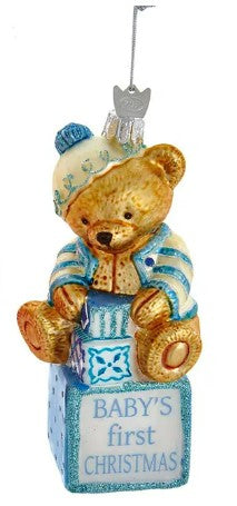 5" Noble Gems™ Glass "Baby's First Christmas" Baby Bear Ornaments - Choice of 2 Styles