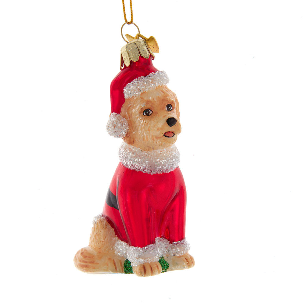 3.5" Noble Gems™ Glass Goldendoodle With Santa Suit Ornament