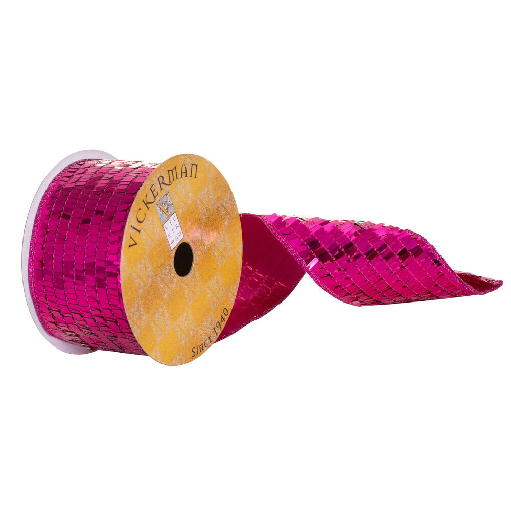 Vickerman 2.5" x 10 Yard Fuchsia Rectangle Sequin Wired Ribbon