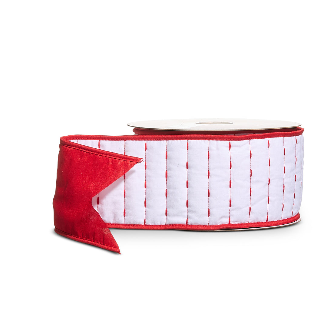 4"  x 10 YDS White Velvet Stiched Wired Ribbon