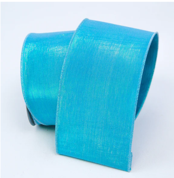 4" x 10Y Color Accent wired Edge Ribbon - Iridescent Blue/Turquoise