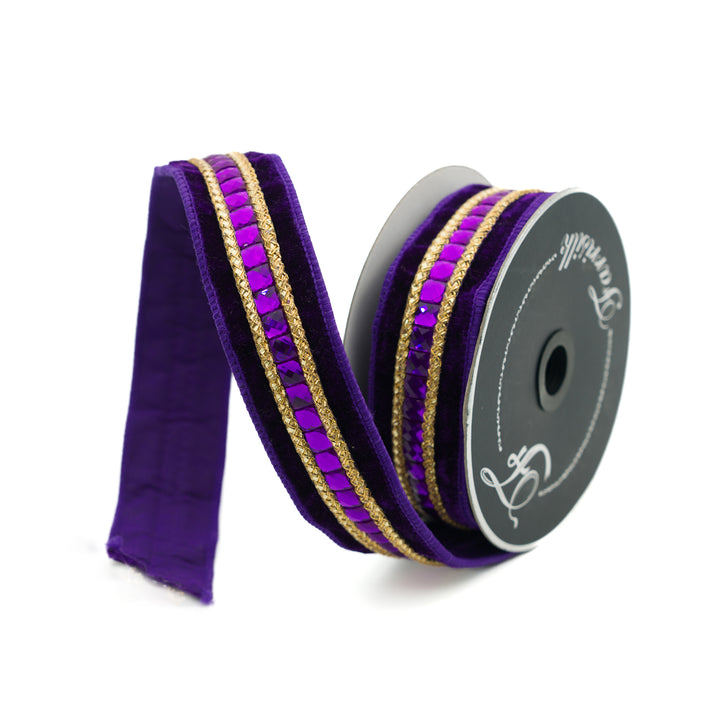 1.5" x 5 YD Gemstones Ribbon - Choice of Red or Emerald or Purple
